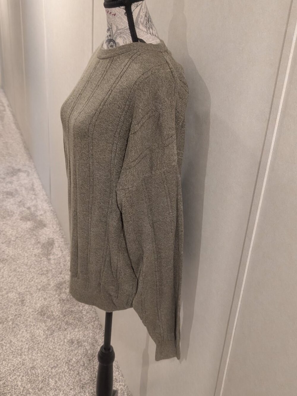 International Waters 100% Cotton Cable Ribbed Knit Crewneck Sweater XL Khaki Oli - Picture 4 of 8